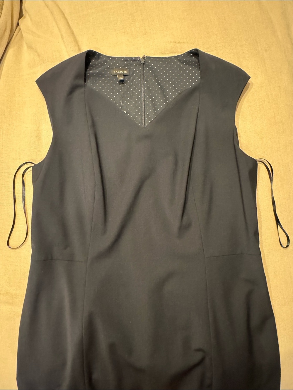 NWT TALBOTS Navy Blue Wool Blend Sleeveless Sheath Dress Polka Dot Lining 14